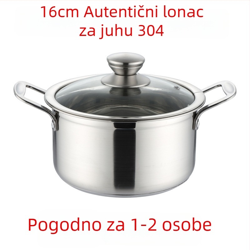 304 nehrđajući čelik — mali lonac za juhu, debeli dno, višenamjenski posuda za paru, lonac za kašu i juhu, kompatibilan s indukcijskim pločama