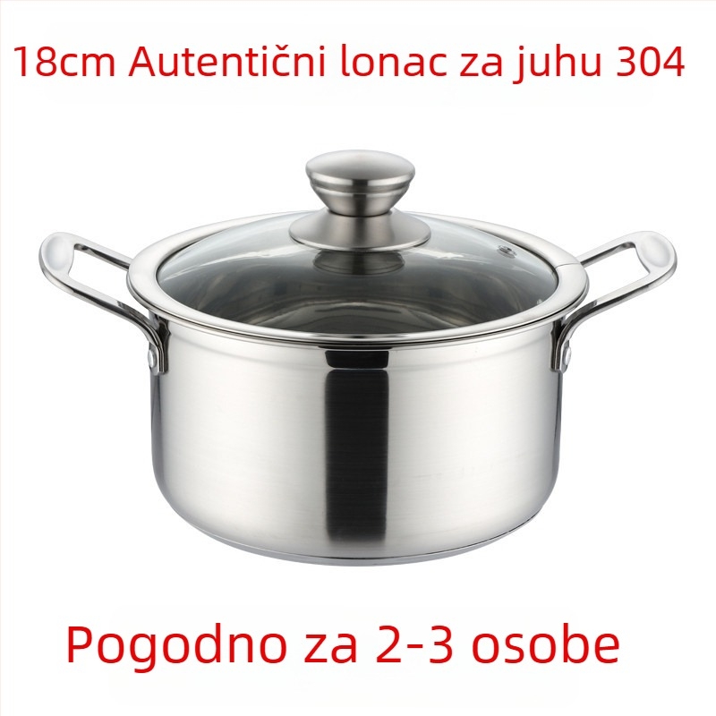 304 nehrđajući čelik — mali lonac za juhu, debeli dno, višenamjenski posuda za paru, lonac za kašu i juhu, kompatibilan s indukcijskim pločama