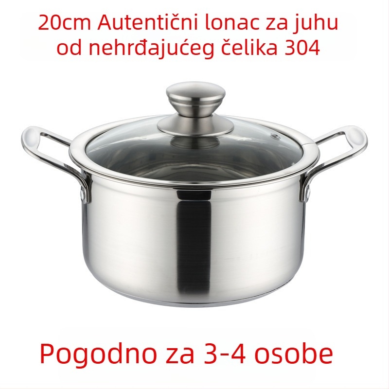 304 nehrđajući čelik — mali lonac za juhu, debeli dno, višenamjenski posuda za paru, lonac za kašu i juhu, kompatibilan s indukcijskim pločama