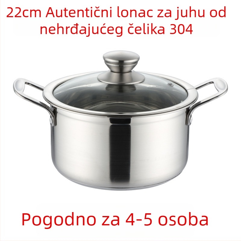 304 nehrđajući čelik — mali lonac za juhu, debeli dno, višenamjenski posuda za paru, lonac za kašu i juhu, kompatibilan s indukcijskim pločama