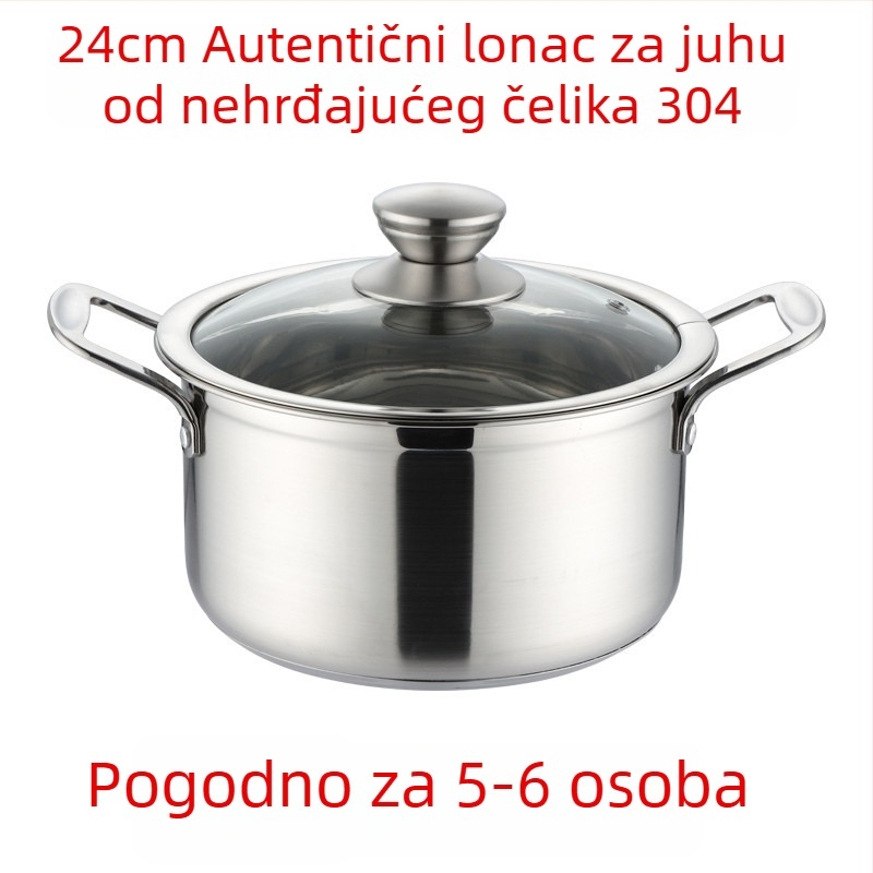 304 nehrđajući čelik — mali lonac za juhu, debeli dno, višenamjenski posuda za paru, lonac za kašu i juhu, kompatibilan s indukcijskim pločama