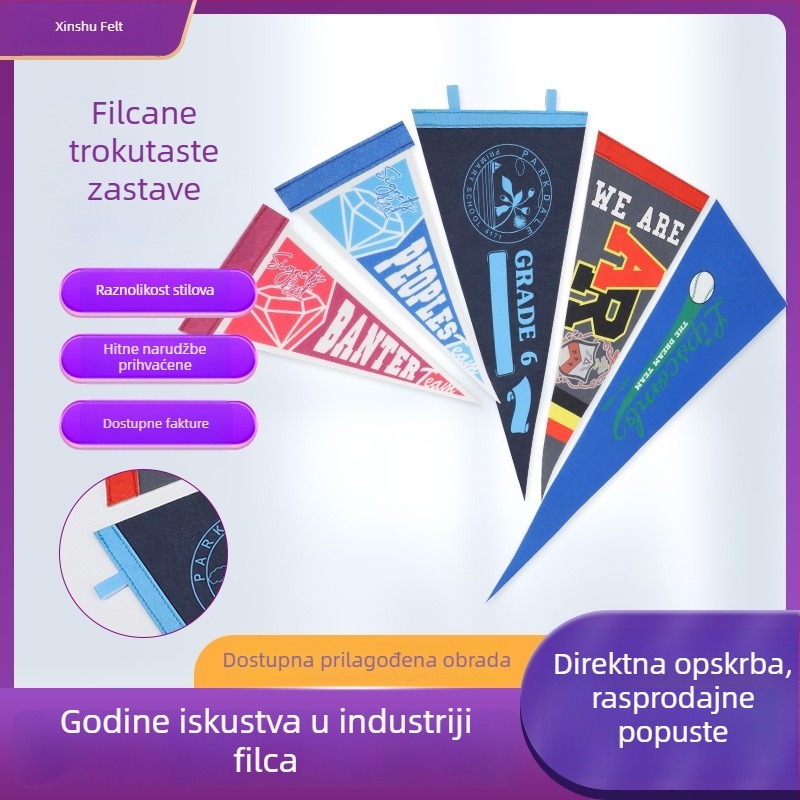 Prilagođena filc trokutasta zastavica s sublimacijskim ispisom za vanjsku dekoraciju