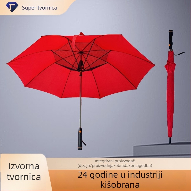 Kišobran za sunce s ugrađenim ventilatorom i USB napajanjem, ravni držač golf-stila, UV zaštita UPF 40+, prenosno hlađenje