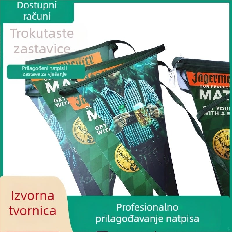 Prilagođene trokutaste zastavice od PVC papira, zastavice na konopcu za trgovine, reklamne viseće zastavice