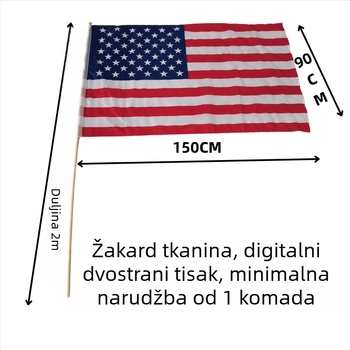 Zastava za mahanje, 90×150 cm, drveni štap dužine 2 m, SAD, Meksiko i Kanada