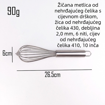 10-inčni ručni tučak za jaja od nehrđajućeg čelika, debeli žični štap, kuhinjski alat za kućnuPečenje