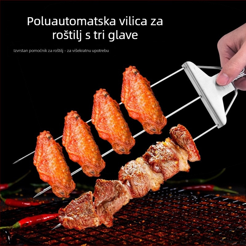 Nerđajući čelični štapići za roštilj s tri vrha, poluautomatski, za kućnu upotrebu