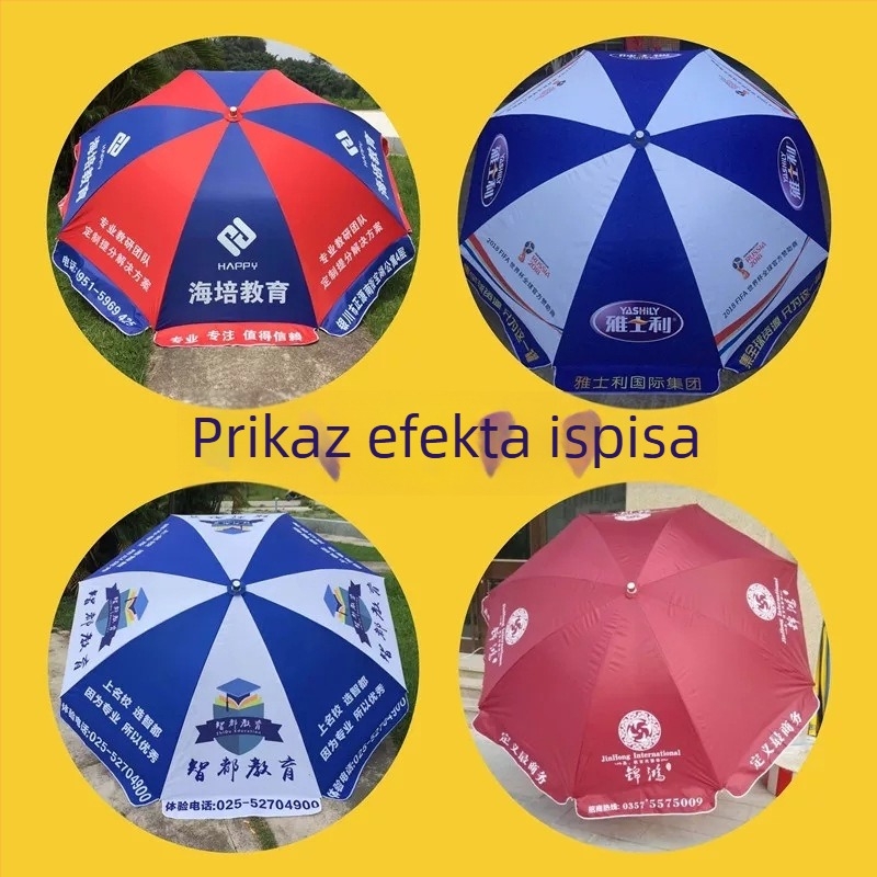 Veliki reklamni suncobran s tiskom logotipa, vanjski okrugli baldahin, ručno otvaranje