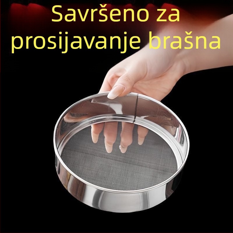Sito za brašno od nehrđajućeg čelika, ručno, okruglo sito s ultra-finom mrežom, kuhinjski alat za pečenje