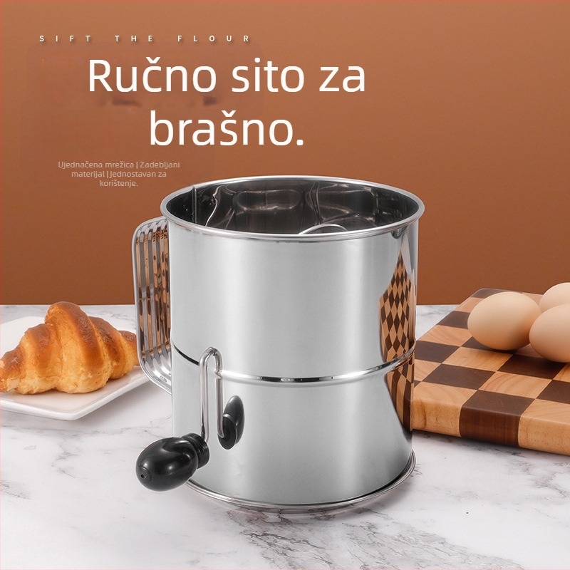 Prilagođeni nehrđajući čelični ručni prosijac za brašno, velika kapacitet od 8 šalica, ručno sito za pečenje.