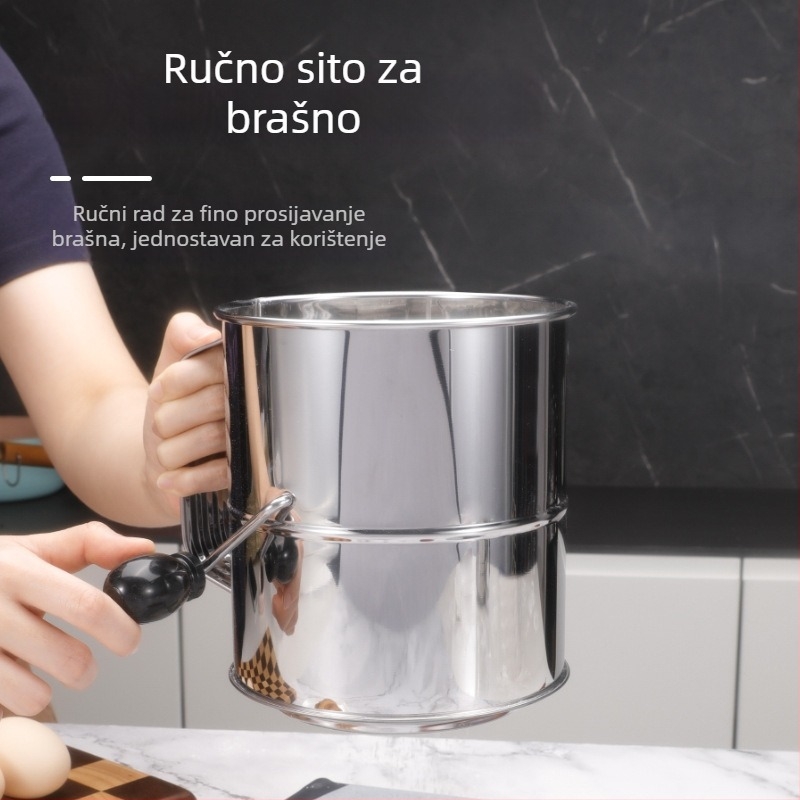 Prilagođeni nehrđajući čelični ručni prosijac za brašno, velika kapacitet od 8 šalica, ručno sito za pečenje.