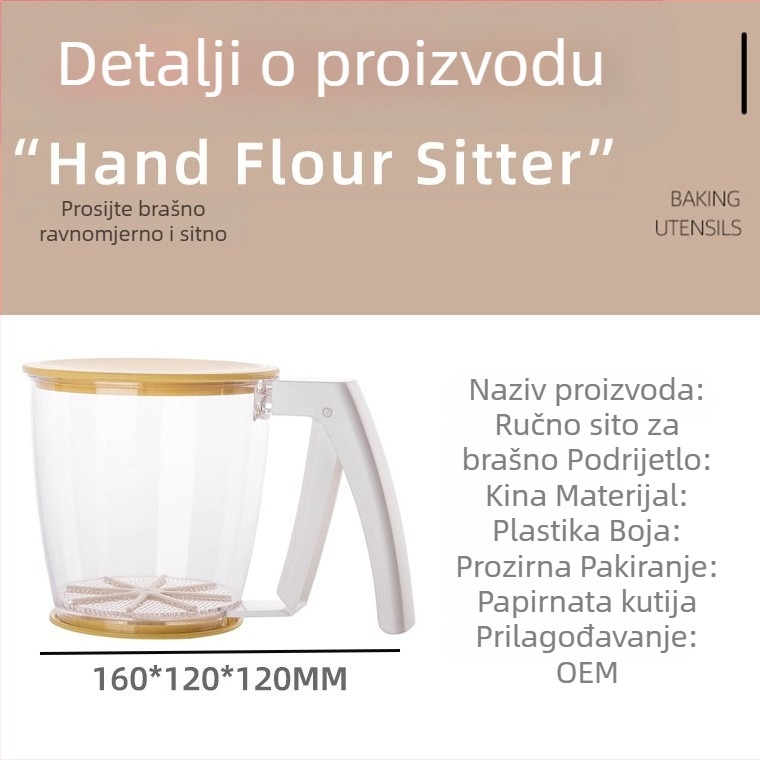 Ručni poluautomatni cjedilo za brašno s poklopcem, pritiskom tip cjedila za pečenje i biljni prah, dijeljivač uzoraka za kuhinju i kućnu uporabu