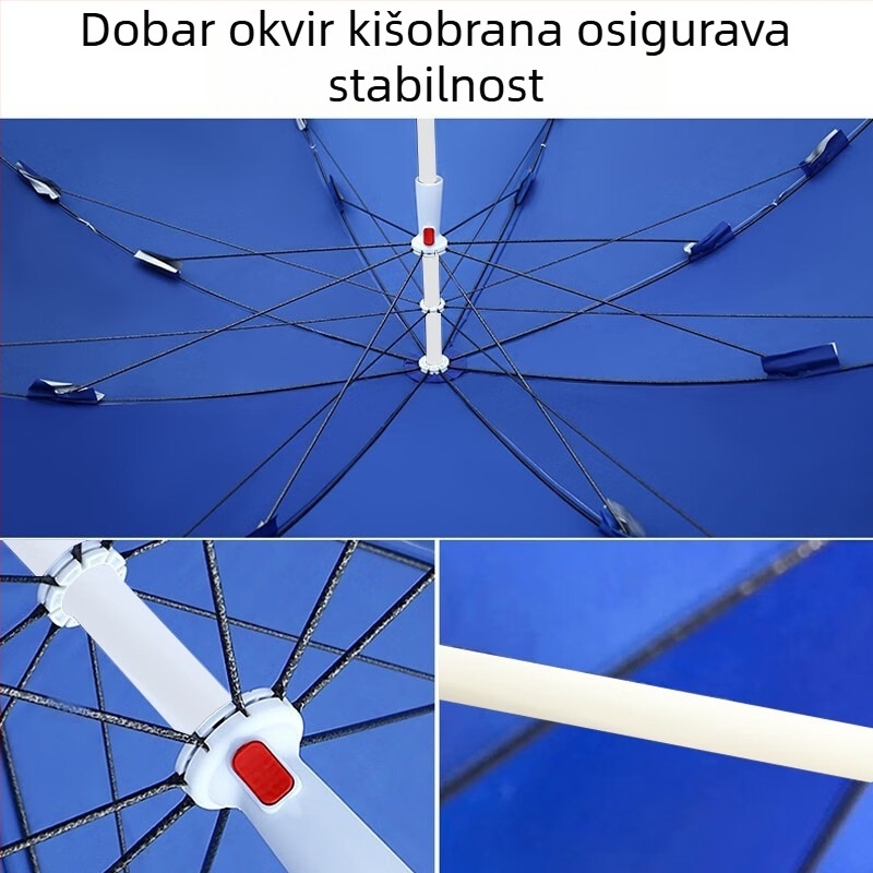 2,46 m vanjski suncobran sa srebrnim premazom platna, veliki suncobran za trg/plažu, UV zaštita, tiskanje logotipa