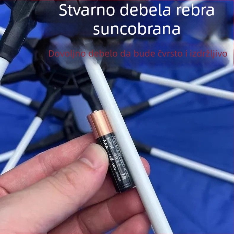 Veliki dvostruki sloj suncobrana za vanjsku uporabu za štandove, UV PA+++, poliester, 8 rebara, ručno otvaranje, mogućnost prilagodbe logotipa