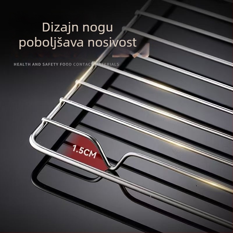 Rešetka za roštilj od nehrđajućeg čelika s nogicama, pravokutna mreža za hlađenje i odvod ulja za pećnicu i pečenje