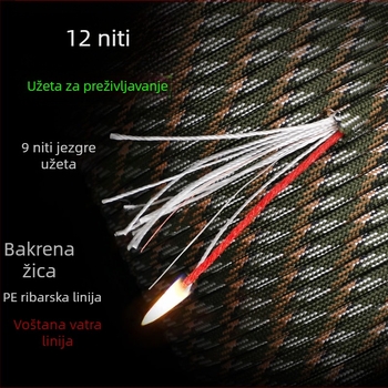 50 m 12-žilno užad za preživljavanje na otvorenom, s bakrenim vodilom i voskastim premazom, za ribolov – višenamjensko kišobran užad