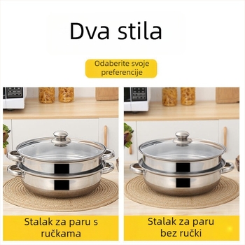 Nehrđajući čelični dvostruki slojni posuda za kuhanje na paru, promjer 28 cm, za kuhanje juhe na paru, kućna upotreba, s dva držača, velik kapacitet