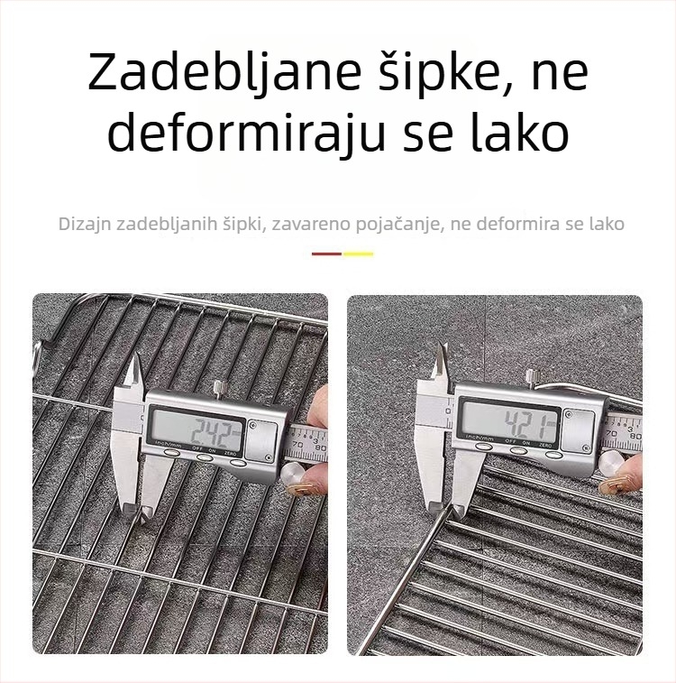 Nehrđavi čelik – kvadratna mreža za roštilj s odvodnim dijelom i odvajanjem masnoće, za pečenje, hlađenje kolača i kruha