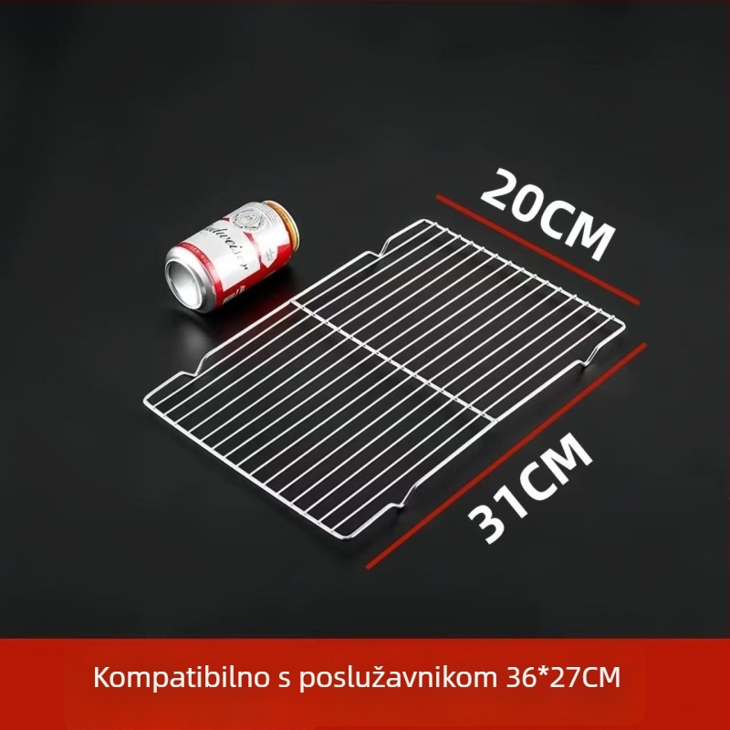 Nehrđavi čelik – kvadratna mreža za roštilj s odvodnim dijelom i odvajanjem masnoće, za pečenje, hlađenje kolača i kruha