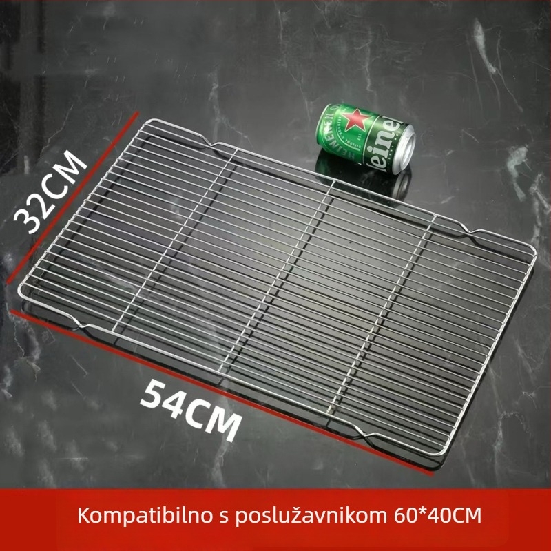 Nehrđavi čelik – kvadratna mreža za roštilj s odvodnim dijelom i odvajanjem masnoće, za pečenje, hlađenje kolača i kruha