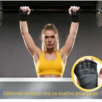 Rukavice za fitness s integriranom zaštitom zapešća i dlana, protiv žuljeva i trenja, s djelomično otvorenim prstima, unisex, za dizanje utega i zgibove