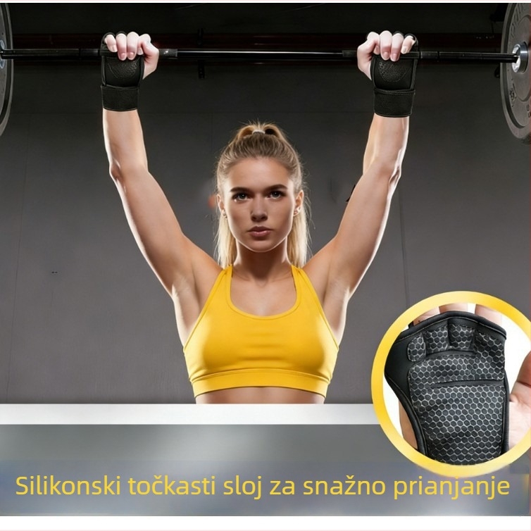 Rukavice za fitness s integriranom zaštitom zapešća i dlana, protiv žuljeva i trenja, s djelomično otvorenim prstima, unisex, za dizanje utega i zgibove