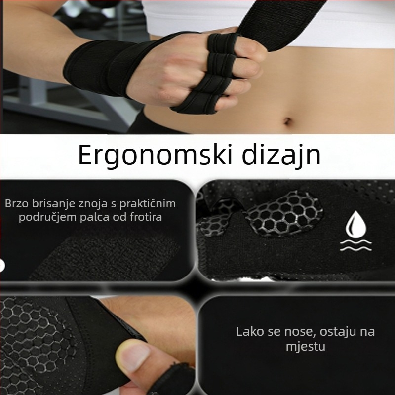 Rukavice za fitness s integriranom zaštitom zapešća i dlana, protiv žuljeva i trenja, s djelomično otvorenim prstima, unisex, za dizanje utega i zgibove