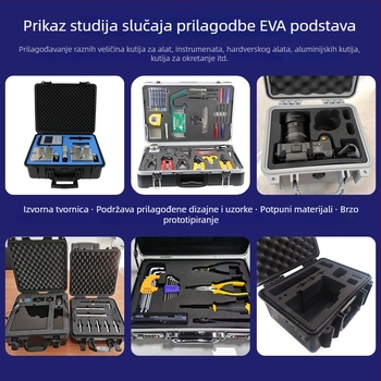 Prilagodljiva kutija za alat s aluminijskim kućištem i EVA presvlakom, pjenastom umetkom te CNC graviranim jednoplošnim EVA unutarnjim pladnjem, 28–80°