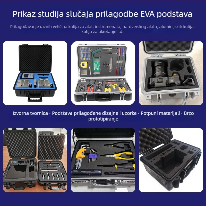 Prilagodljiva kutija za alat s aluminijskim kućištem i EVA presvlakom, pjenastom umetkom te CNC graviranim jednoplošnim EVA unutarnjim pladnjem, 28–80°