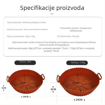Silikonska podloga za fritu na zrak, prehrambene kvalitete, otporna na masnoću i visoke temperature, 60 g, sklopiva, pogodna za mikrovalnu
