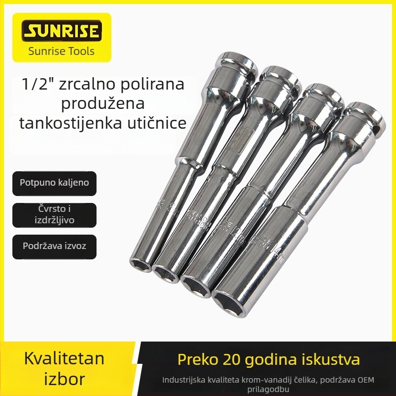 Sunrise 1/2-inčna ogledno-polirana produžena glava utičnice s tankim stijenkama za električne odvijače