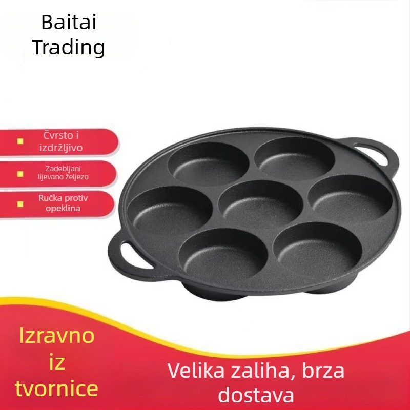 Lijevana tava od lijevanog željeza za jaja s sedam rupa, kalup za knedle i hamburger