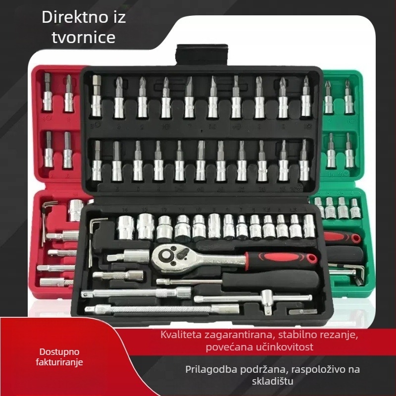 46-dijelni set alata s 1/4-inčnim pogonom, kompaktnim ručnim račnim, odvijač i ključevi za auto popravak