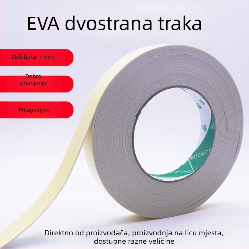 Dvostrana EVA pjenasta traka, snažna ljepivost, debljina 1 mm, širina 2 cm, duljina 10 m, viskozno EVA ljepilo, za montažu bilboarda