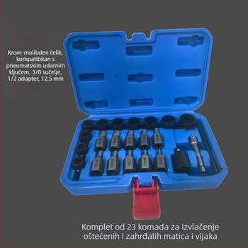 23-dijelni set alata za popravak guma s zaštitom od krađe, za uklanjanje oštećenih matica kotača, ručni ključ, šesterokutni ključ