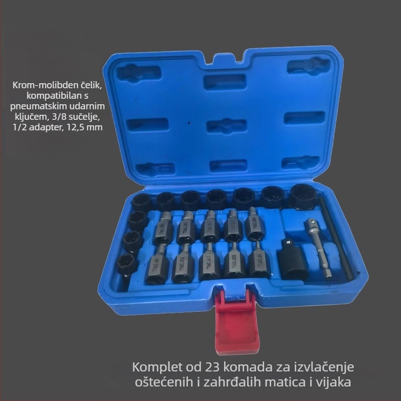 23-dijelni set alata za popravak guma s zaštitom od krađe, za uklanjanje oštećenih matica kotača, ručni ključ, šesterokutni ključ
