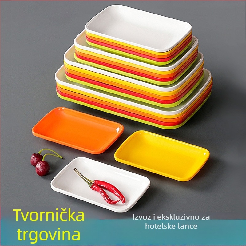 Melamin pravokutni tanjur s porcelin imitacijom, pogodan za hot pot, roštilj, rižine rolice i priloge.