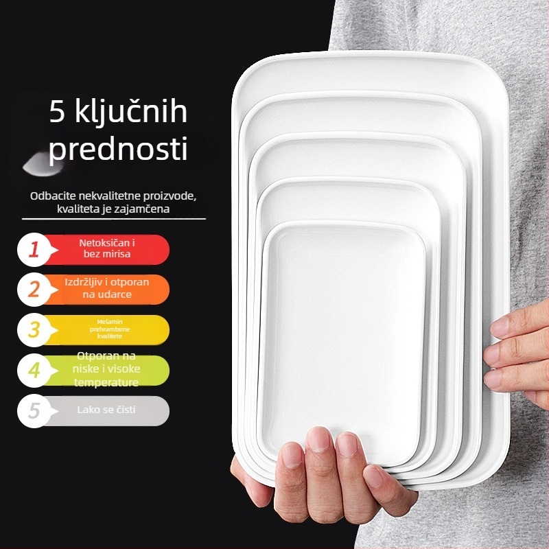 Melamin pravokutni tanjur s porcelin imitacijom, pogodan za hot pot, roštilj, rižine rolice i priloge.