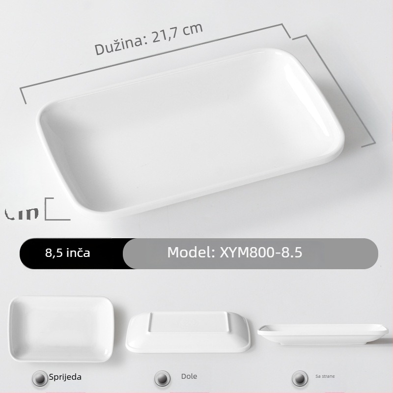 Melamin pravokutni tanjur s porcelin imitacijom, pogodan za hot pot, roštilj, rižine rolice i priloge.