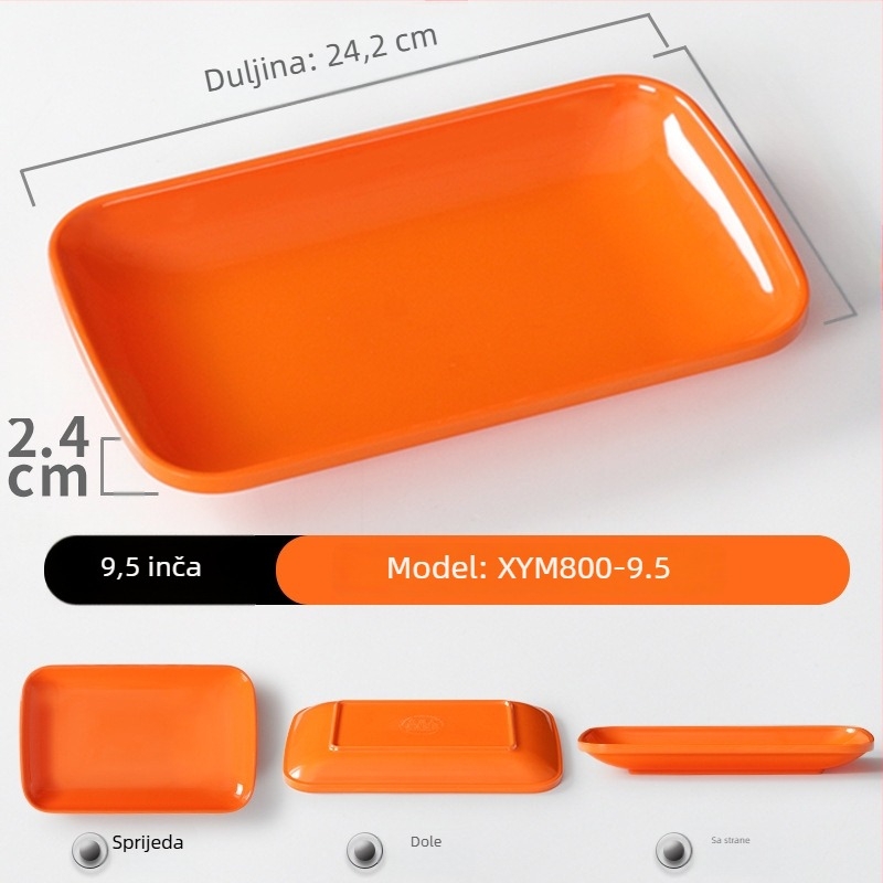 Melamin pravokutni tanjur s porcelin imitacijom, pogodan za hot pot, roštilj, rižine rolice i priloge.