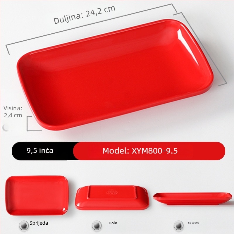 Melamin pravokutni tanjur s porcelin imitacijom, pogodan za hot pot, roštilj, rižine rolice i priloge.