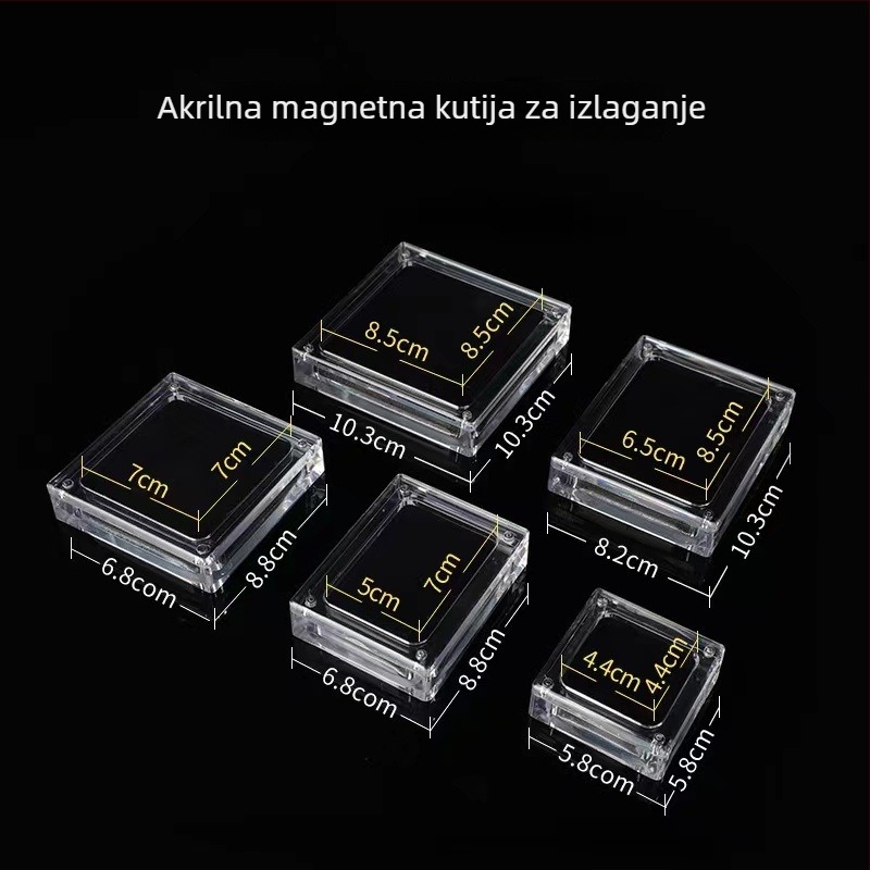 Prozirna akrilna magnetska kutija za nakit, kutija za izlaganje i skladištenje s antioksidacijskom zaštitom za sirove dijamante