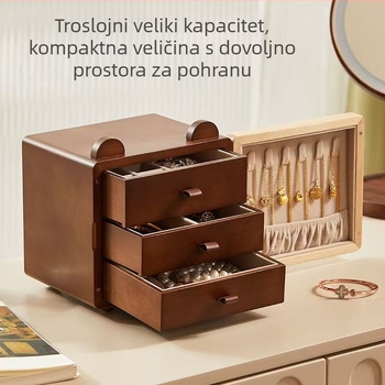 Drvena kutija za nakit s motivom panda, slatka i simpatična, trostruka kutija za naušnice, ogrlice i prstene
