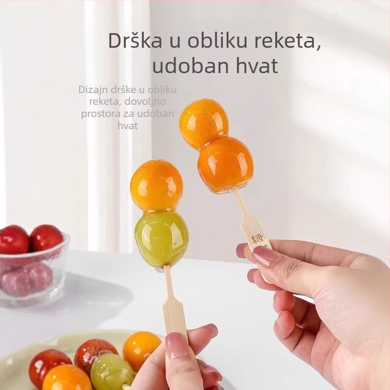 Mini bambus štapići za voće, oblik rakete, jednokratni, kvaliteta hrane