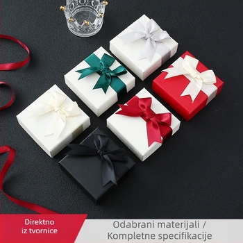 Kvadratna kutija za nakit s dvostrukim poklopcem i dizajnom mašne, za odlaganje ogrlica, prstena i naušnica