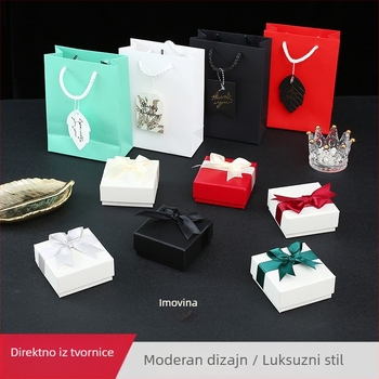 Kvadratna kutija za nakit s dvostrukim poklopcem i dizajnom mašne, za odlaganje ogrlica, prstena i naušnica