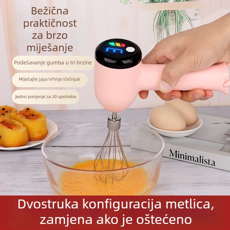 Električni ručni mikser za jaja i mali mikser, punjivi, 3 brzine, tuče jaja, kremu i pjenu od mlijeka