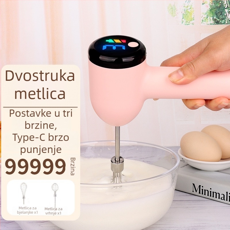 Električni ručni mikser za jaja i mali mikser, punjivi, 3 brzine, tuče jaja, kremu i pjenu od mlijeka