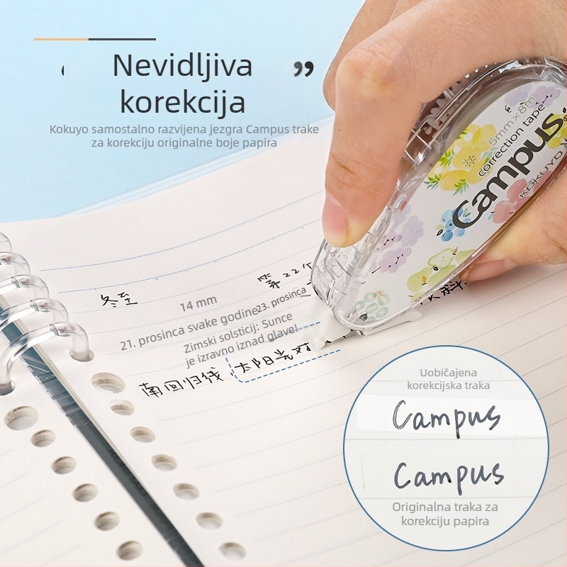 Kokuyo 3508 Korekcijska traka s zamjenjivim jezgrom, bijelo kućište, kampus akvarel dizajn, za studente
