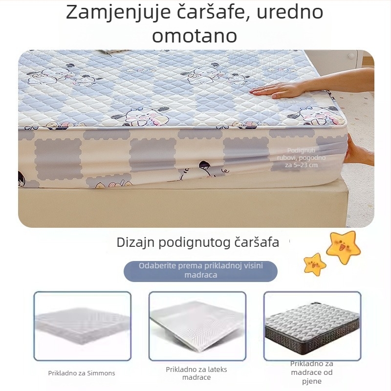Pamukovna navlaka za madrac s gumicom, nježna prema koži, protuklizna zaštita madraca, model 2026, uzorak crtani likovi, dimenzije 90x200–200x220 cm